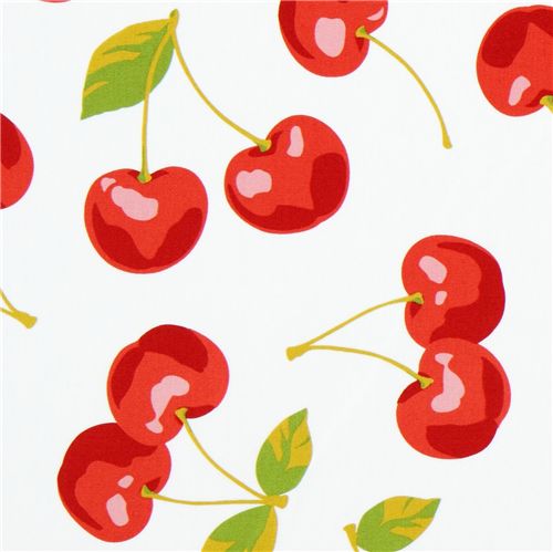 white big cherry fabric from Kokka Japan 1