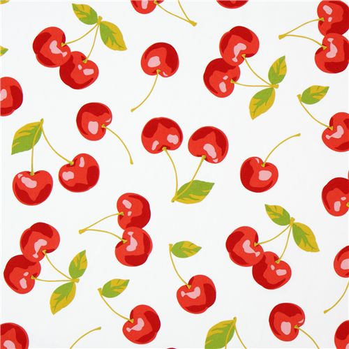 white big cherry fabric from Kokka Japan 2