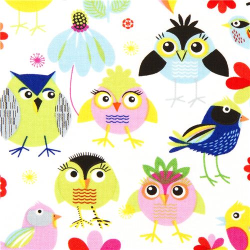 white bird and owl fabric by Timeless Treasures 2