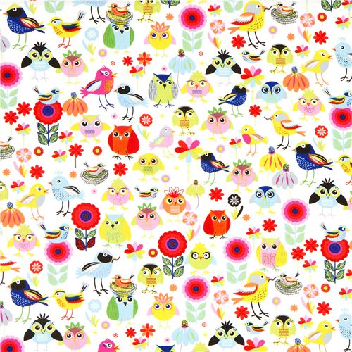 white bird and owl fabric by Timeless Treasures 3