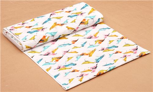 wei�er Tier Vogel Stoff Michael Miller Flutter 4