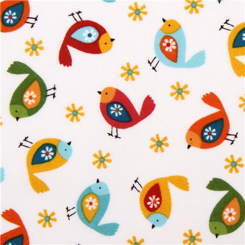 white bird flannel fabric Woodland Friends USA Fabric by Japanese Indie