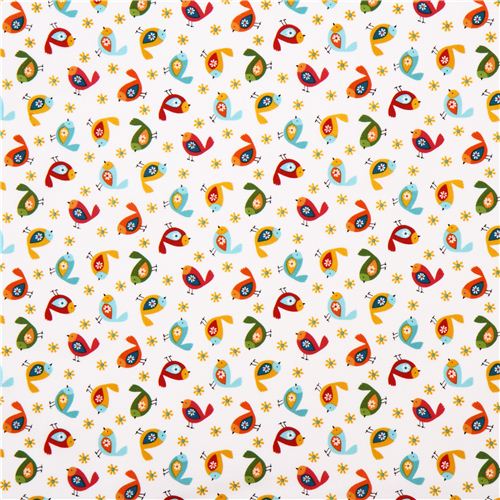 white bird flannel fabric Woodland Friends USA 2