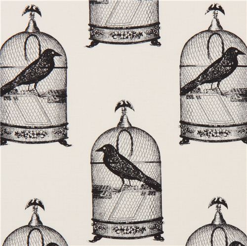 white bird in cage animal fabric Michael Miller Jackclaws 1