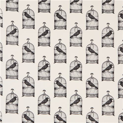 white bird in cage animal fabric Michael Miller Jackclaws 2