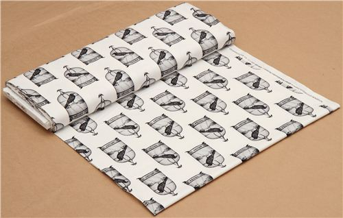 white bird in cage animal fabric Michael Miller Jackclaws 3