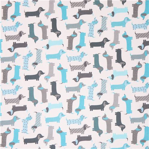 white-blue dachshund colorful dog fabric Urban Zoologie by Robert Kaufman USA 4