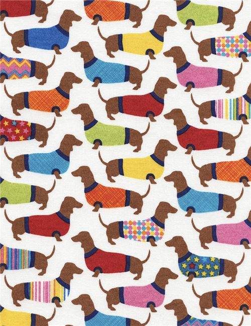 Remnant 35 cm - white brown dog colorful outfit fabric by Timeless Treasures  2