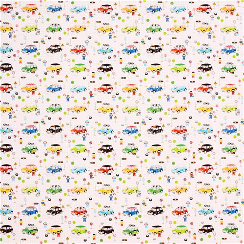 white car Mini Cooper oxford fabric Kokka Japan Fabric by Kokka - modes4u