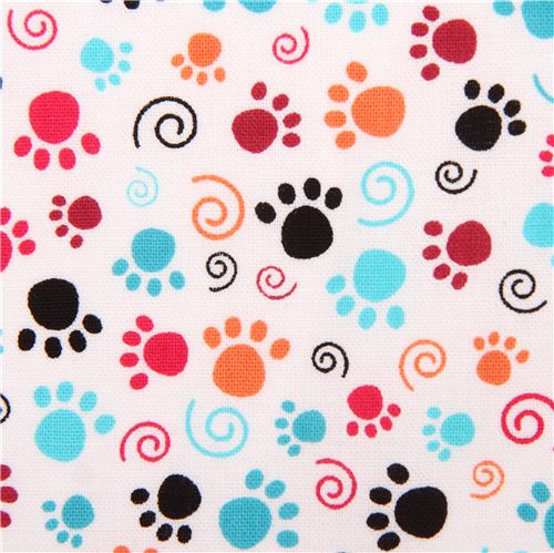 white cat paw print fabric by Quilting Treasures 1
