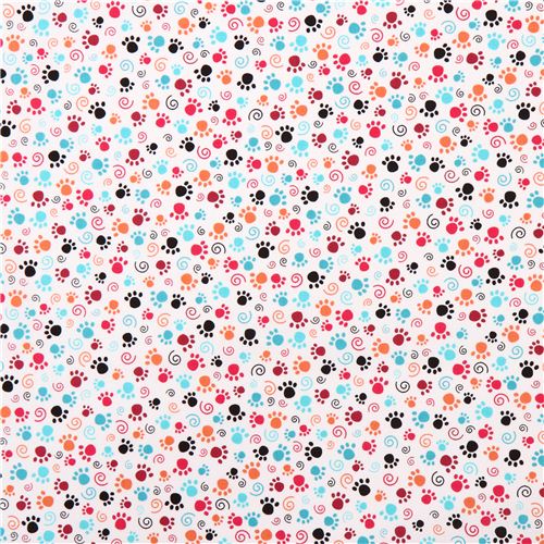 white cat paw print fabric by Quilting Treasures Fabric by Japanese Indie modes4u