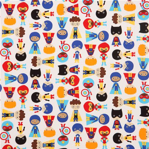 wei�er Kinder Superhelden Stoff von Robert Kaufman USA 2