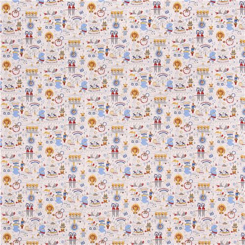 white circus animal oxford fabric by Kokka from Japan 2