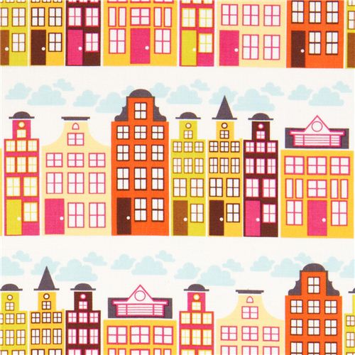 weißer Stadt Panorama Stoff orange von Michael Miller USA Stoff