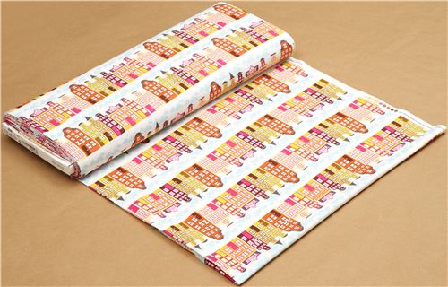 wei�er Stadt Panorama Stoff orange von Michael Miller USA 3