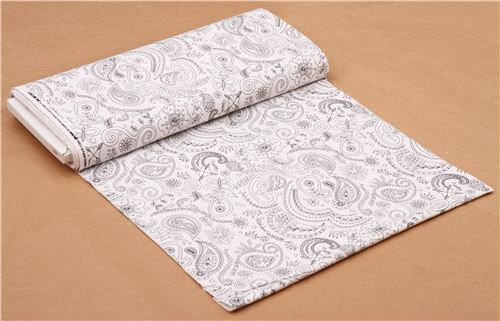 white coloring fabric with Paisley crown flower butterflies Michael Mille USAr 5