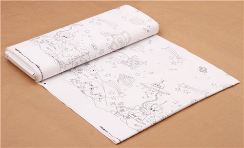 white coloring panel border fabric with astronaut star moon Michael Miller USA 3