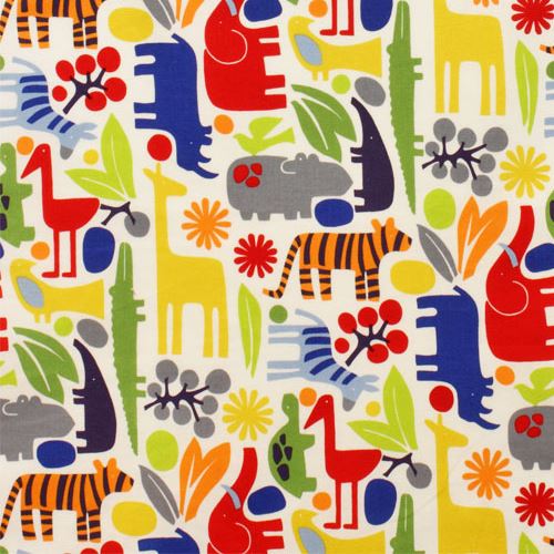 white cute colorful animal knit fabric Alexander Henry 2D Zoo 1