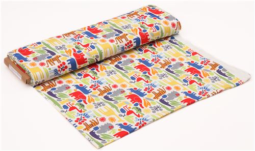 white cute colorful animal knit fabric Alexander Henry 2D Zoo 3