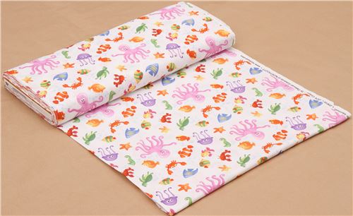 white cute colorful fish octopus crab fabric Little Mermaids 3