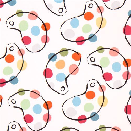 Tissu Andover blanc avec des palettes, cercles multicolores,An American in Paris Tissu