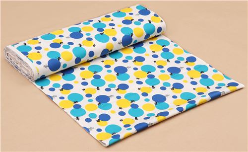 white cute small cat blue yellow circle Oxford fabric from Japan 3