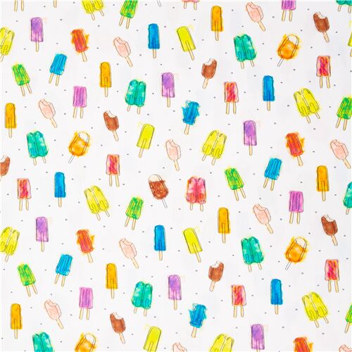 white dessert fabric with colorful ice pops by QT Fabrics - modeS4u