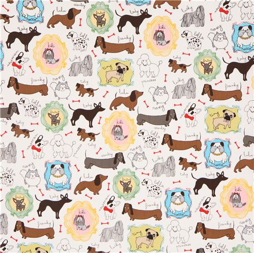 white dogs dachshund dalmatina fabric de Robert Kaufman 2