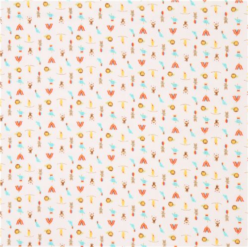 white double gauze colorful mini circus animal Kokka fabric 2