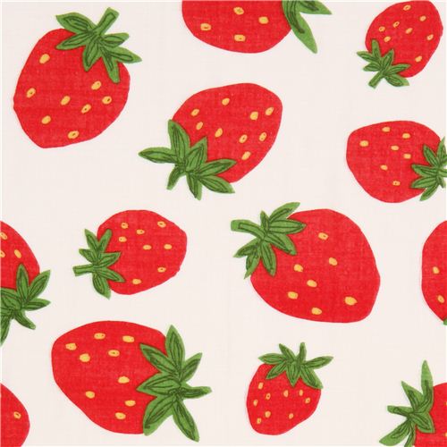 white double gauze strawberry fabric from Japan by Japanese Indie modeS4u