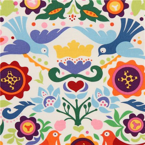 weißer Tauben und Blumen Stoff von Alexander Henry La Paloma Stoff