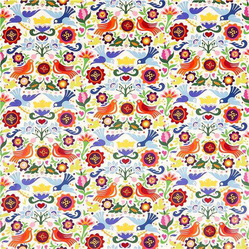 wei�er Tauben und Blumen Laminat Stoff von Alexander Henry 2