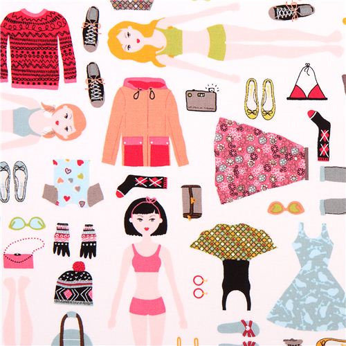 white dress up doll fabric Timeless Treasures Dress Up Diva Fabric