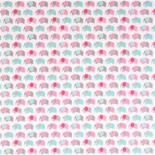 white elephant animal fabric Urban Zoologie Minis Pink by Robert