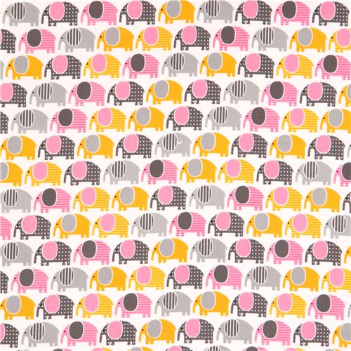 white elephant animal flannel fabric pink Robert Kaufman 2
