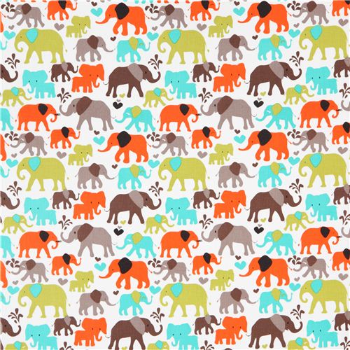 white elephant fabric by Michael Miller from the USA orange 2