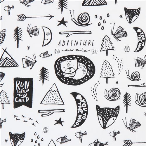 Fat Quarter (50 x 56 cm) - white fabric cute animal tree mountain by Dear Stella USA