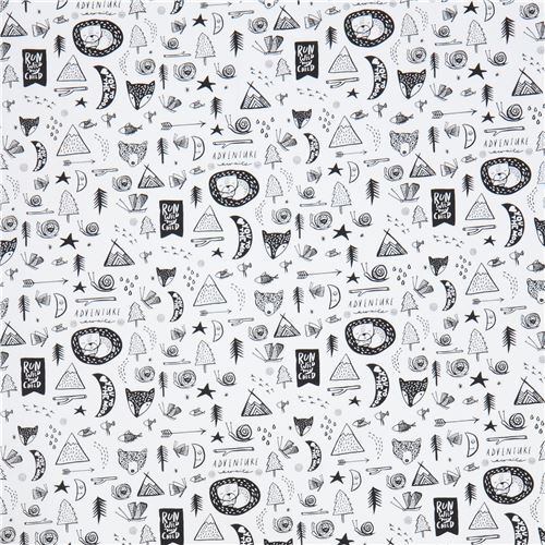 Fat Quarter (50 x 56 cm) - white fabric cute animal tree mountain by Dear Stella USA 2