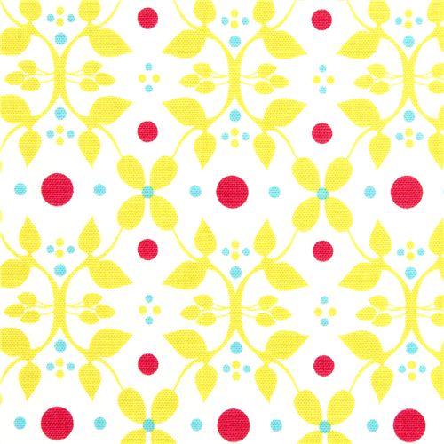 white fabric green flowers leaves Robert Kaufman 1