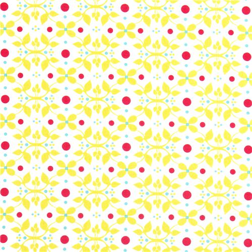 white fabric green flowers leaves Robert Kaufman 2