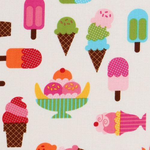 white fabric ice cream cups Robert Kaufman kawaii 1
