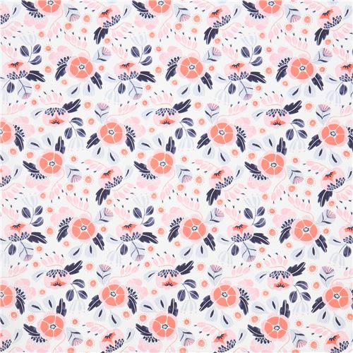 white fabric pink orange flower by Dear Stella USA by Timeless