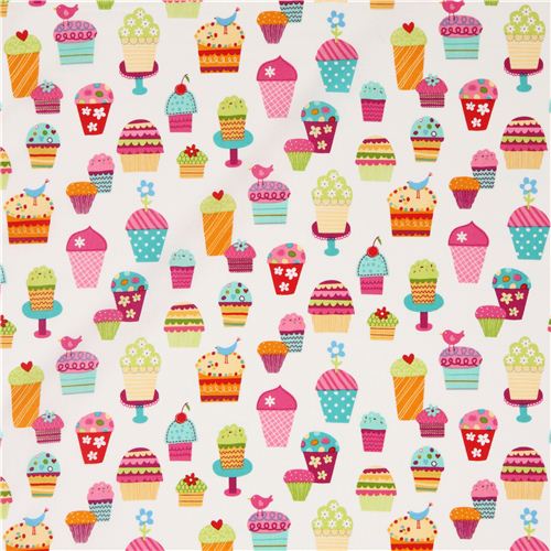 white fabric sundaes & cupcakes Robert Kaufman kawaii 2