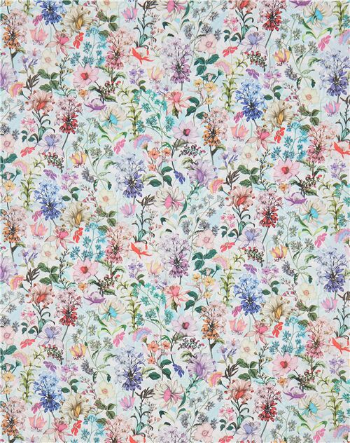 White Fabric With Colorful Chrysanthemum And Flowers By Robert Kaufman 