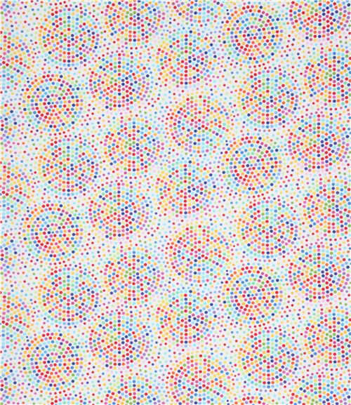 white fabric with colorful dot circle fabric by Timeless Treasures  2