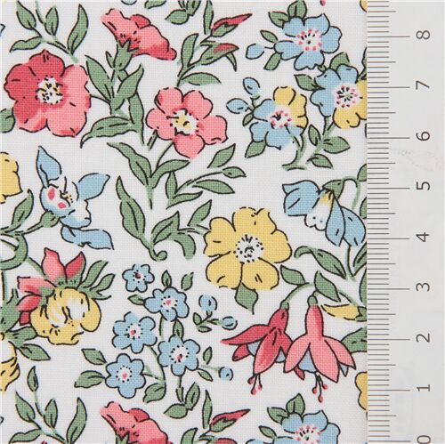 Chutes de tissu de (23 x 110 cm) - Tissu Liberty Fabrics blanc avec des fleurs de jardin multicolore 2