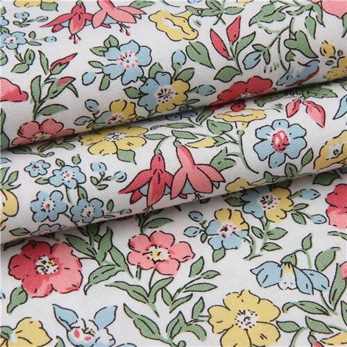 Chutes de tissu de (23 x 110 cm) - Tissu Liberty Fabrics blanc avec des fleurs de jardin multicolore 4