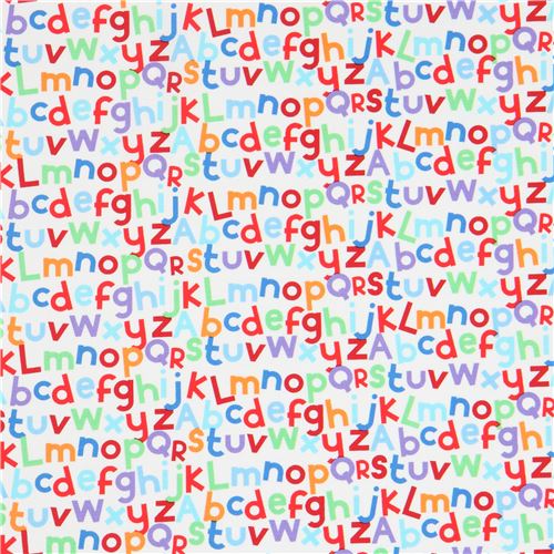 white fabric with colorful letter of alphabet by Timeless Treasures ...