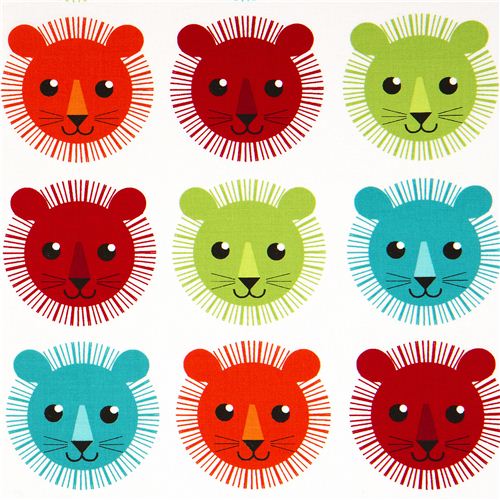 white fabric with colourful lions de Robert Kaufman 1