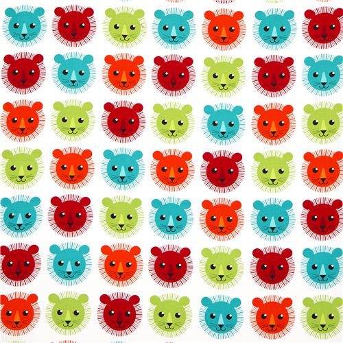 white fabric with colourful lions de Robert Kaufman 2